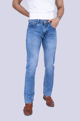 Knit jeans mid Blue jeans with yellow stitch pocket details